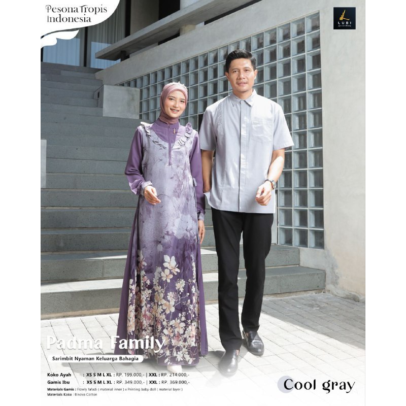COUPLE TERBARU 2025 PADMA FAMILY COLL GREY BY LUBI FASHION - BAJU BUSANA MUSLIM PASANGAN WANITA PRIA