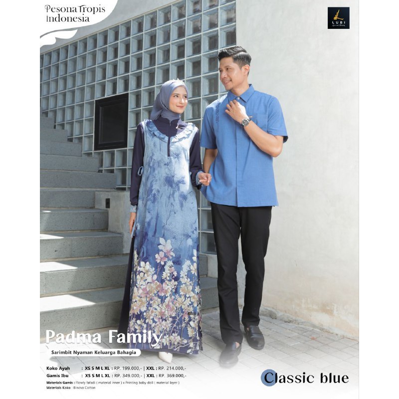 SARIMBIT SERAGAM PADMA BLUE FAMILY CLASSIC BLUE BY LUBI FASHION - BAJU BUSANA MUSLIM PASANGAN WANITA