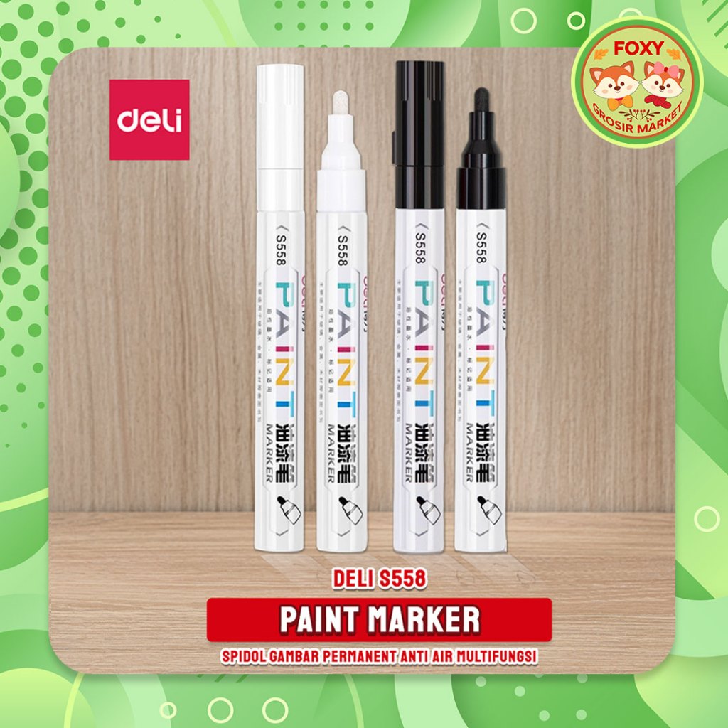 

(1 PCS) Permanent Paint Marker Deli / Spidol Gambar Permanen Anti Air Multifungsi S558 White Black