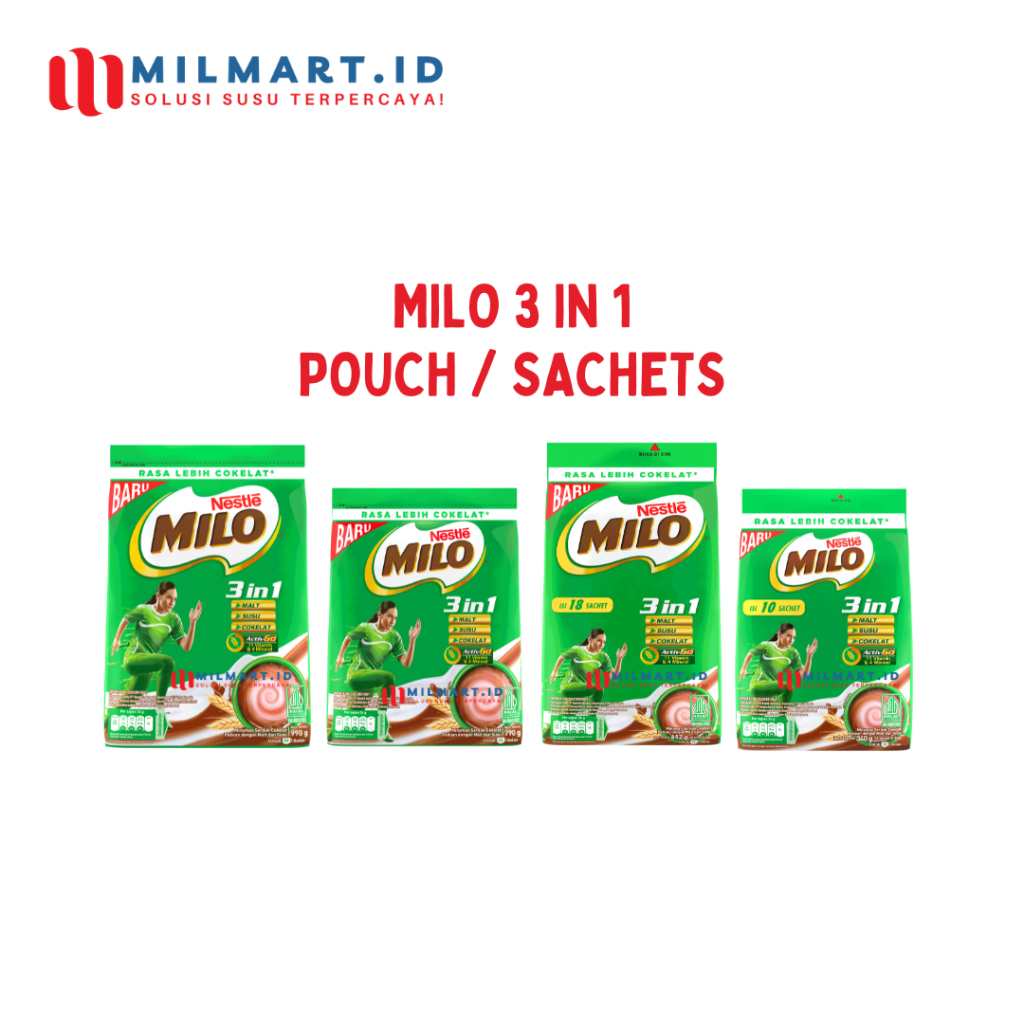 

NESTLE MILO 3IN1 ACTIV-GO 790G/990G/SACHETS MILO MINUMAN SUSU COKLAT POUCH