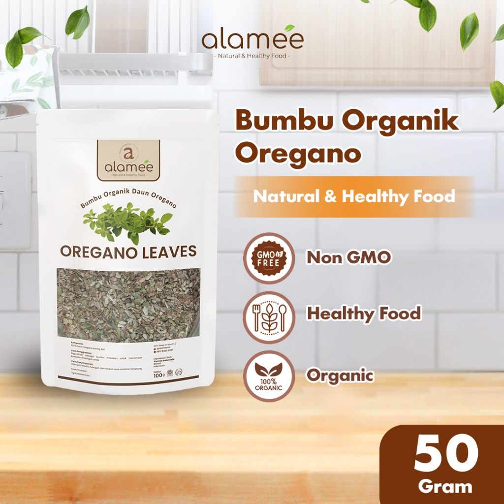 

ALAMEE Daun Oregano Kering Dried Leaves Flakes Garnish Tanpa Campuran Bumbu Dapur Organik 50 Gram