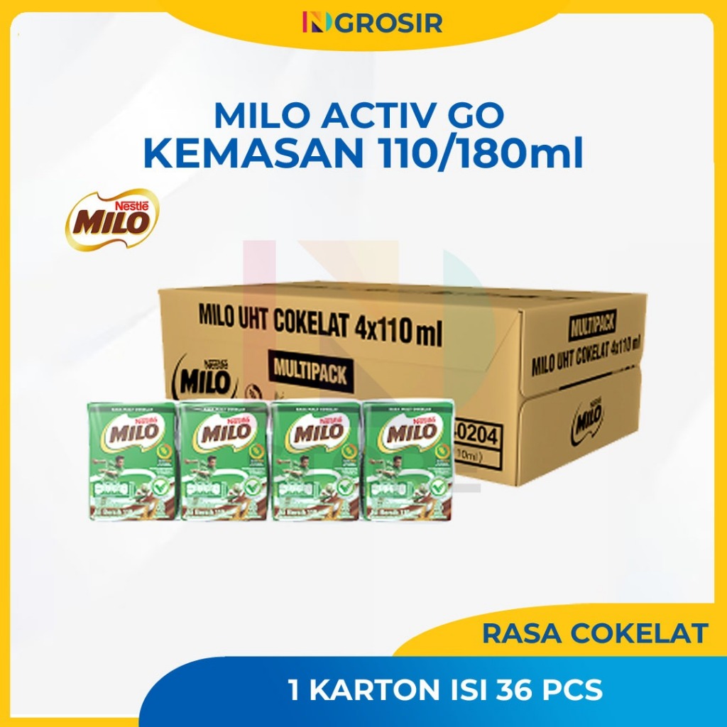 

Milo ACTIVE-GO Rasa Cokelat Kemasan 110ml/180ml 1 Karton Isi 36 Pcs