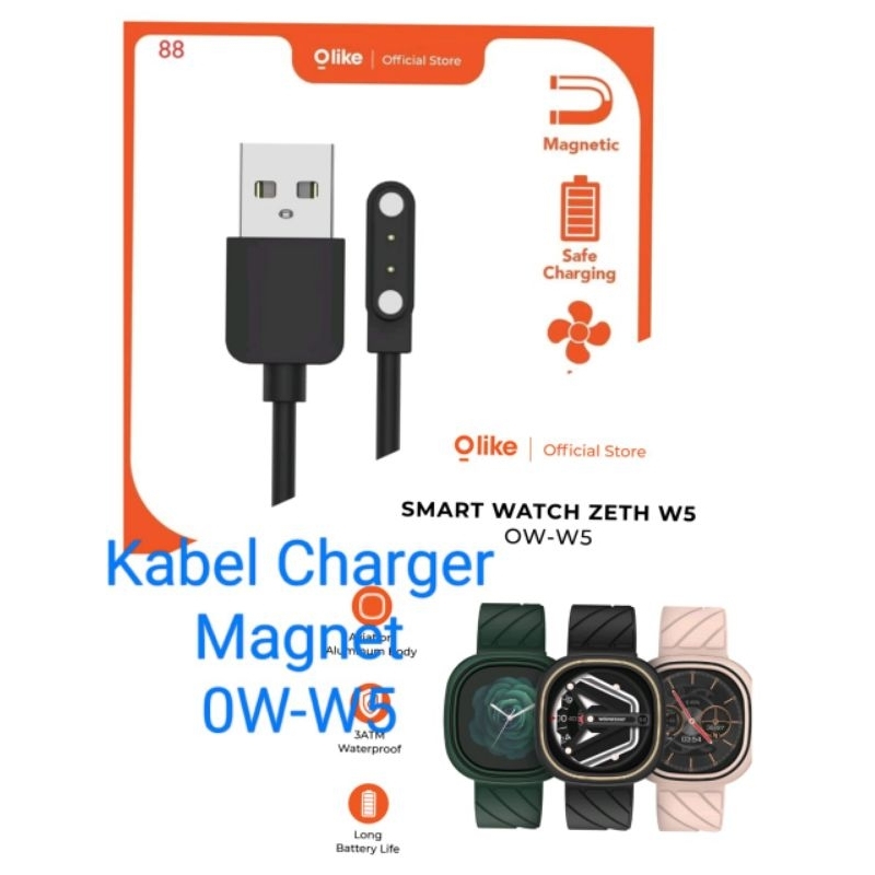 Olike Zeth W5 OW-W5 Smart Watch Kabel Charger Smartwatch Olike OW-W5 Zeth W5 Magnetic 2 pin