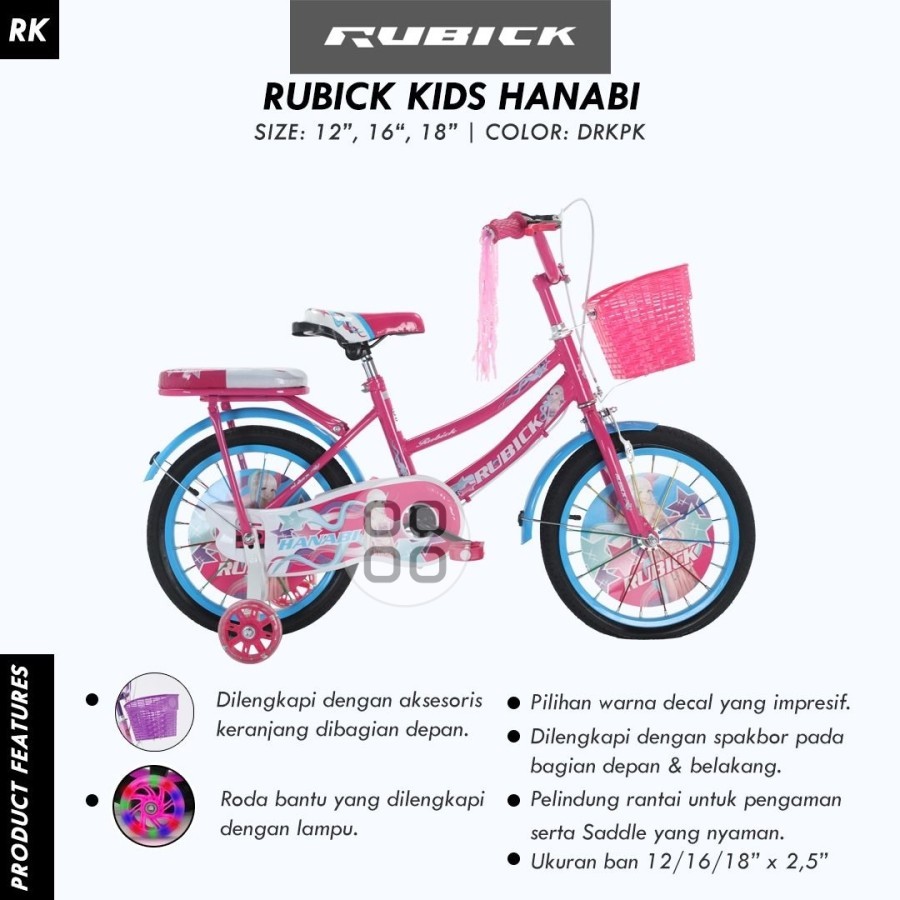 RB22 Sepeda mini 12 16 18 inch rubick by united keranjang anak cewek usia 3-9 tahun ada boncengan