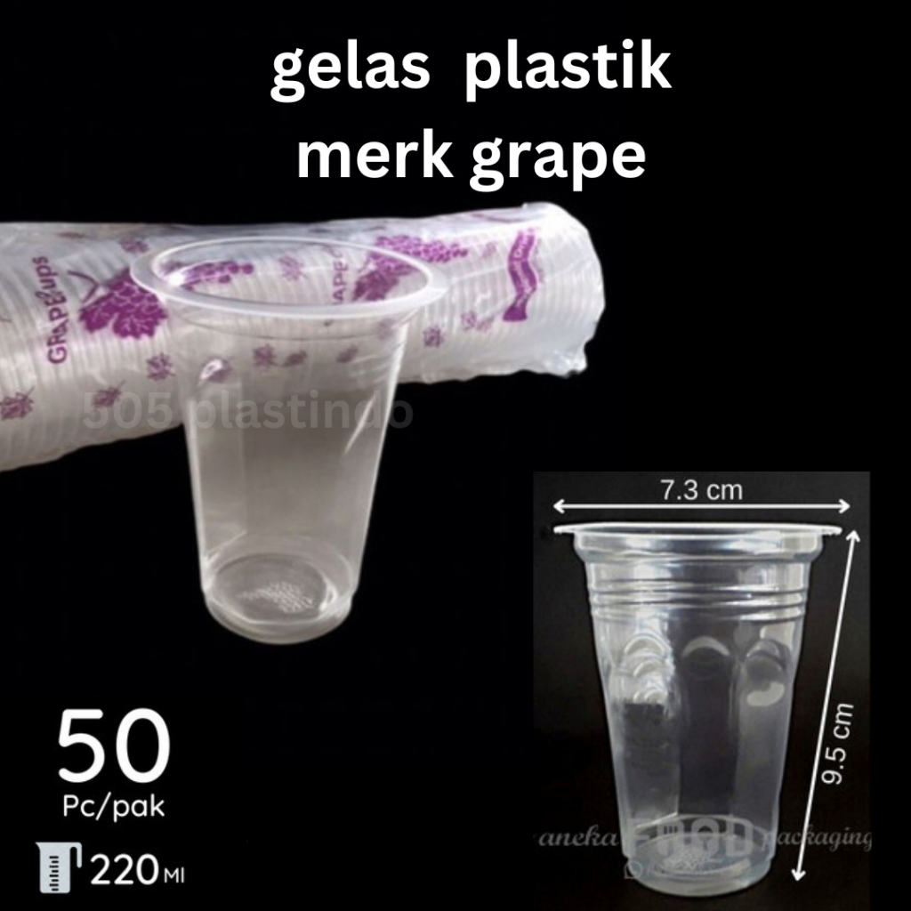 GELAS PLASTIK CUP KOPI MEREK ANGGUR / GELAS AMDK MERK GRAPE ANGGUR 220 ML PER 50pc