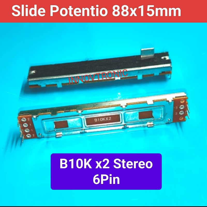 B10K x2 103 6pin 88x15mm Stereo Slide Potentio Potensio Geser Audio Mixer Amplifier Tone Control Equ