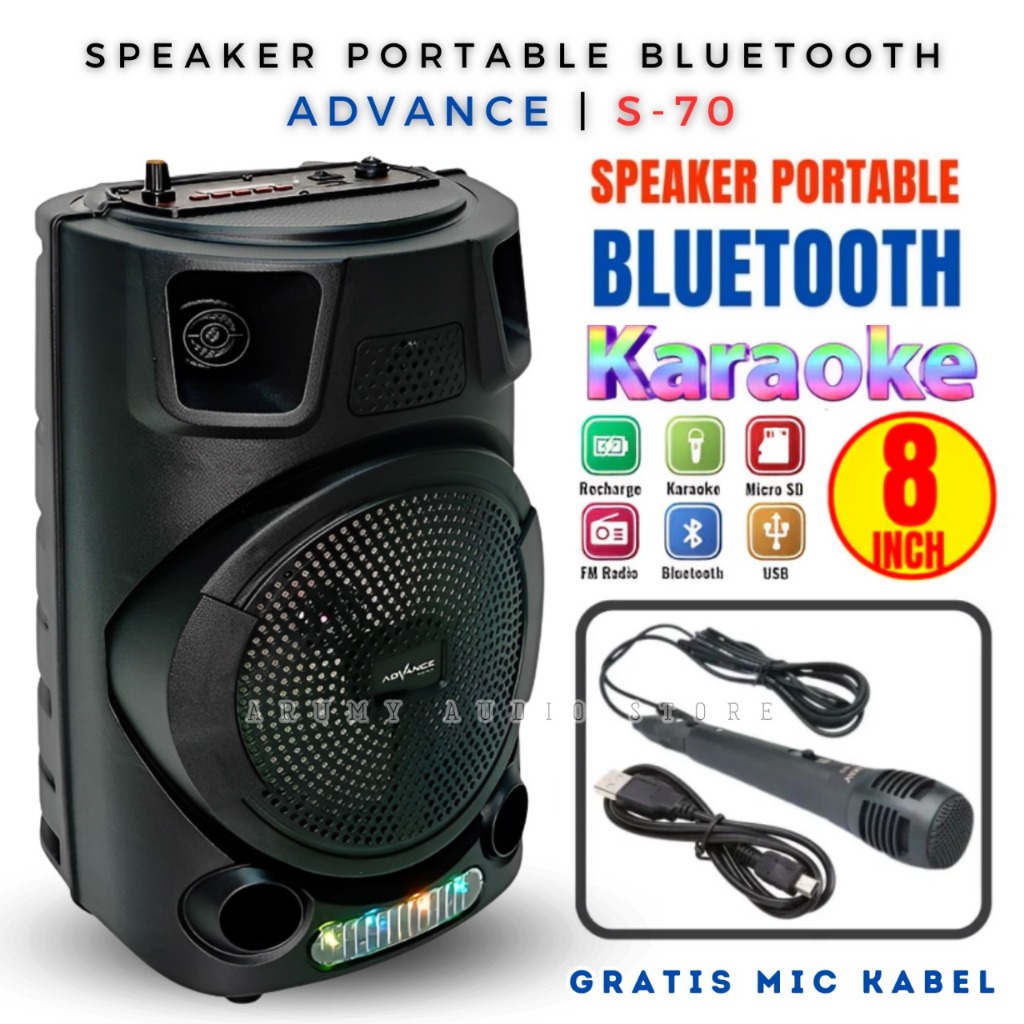Speaker Advance S-70 Bluetooth + Mic Karaoke Advance S70 Speaker Mic Wirelles Portable + Mic Kabel |