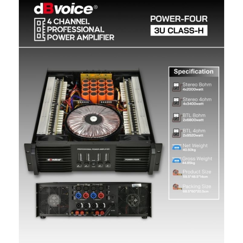 Power Amplifer Professional 4 Channel DbVoice Power Four 3U Class H