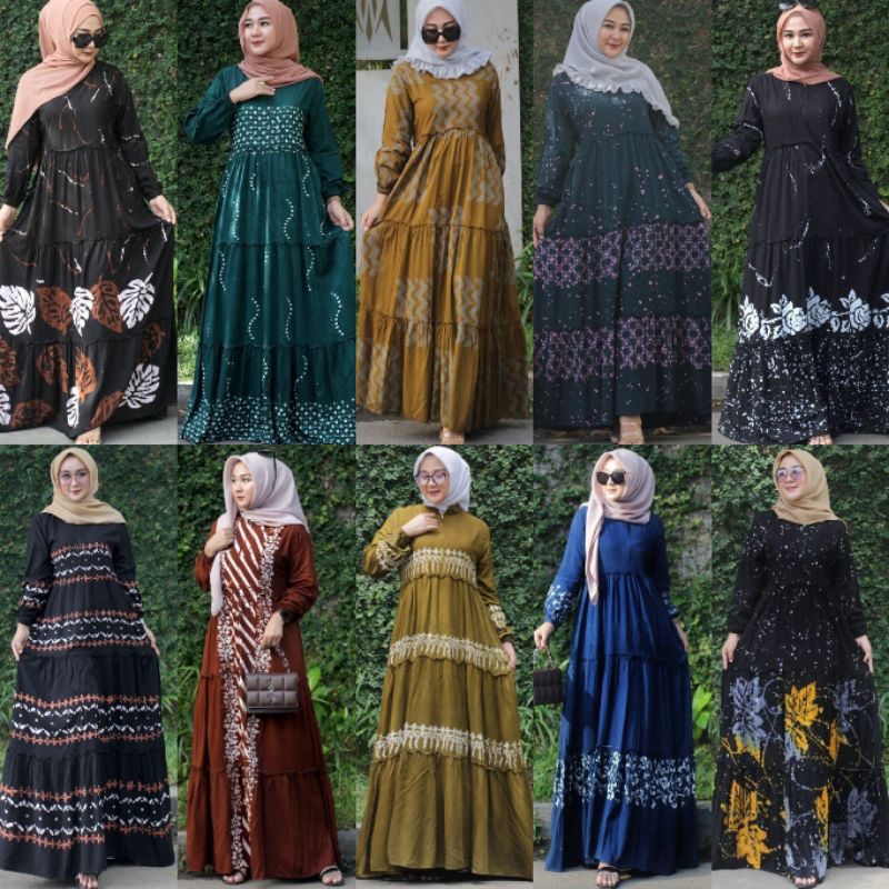 Gamis Twill Ori Model Susun 3 Klok Tali Samping