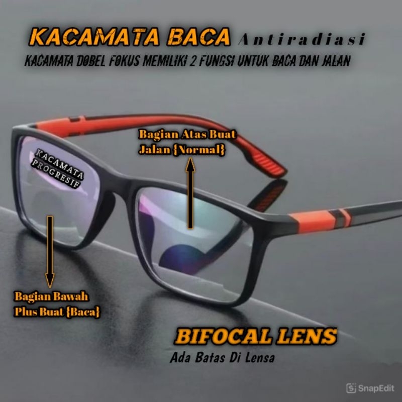 Kacamata Dobel Fokus Dan Jalan Sporty Pria/Wanita | Kacamata Baca Plus Dobel Fokus Antiradiasi | Fra