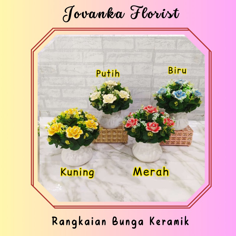 Rangkaian Bunga Keramik 7 tangkai Bunga untuk meja tamu