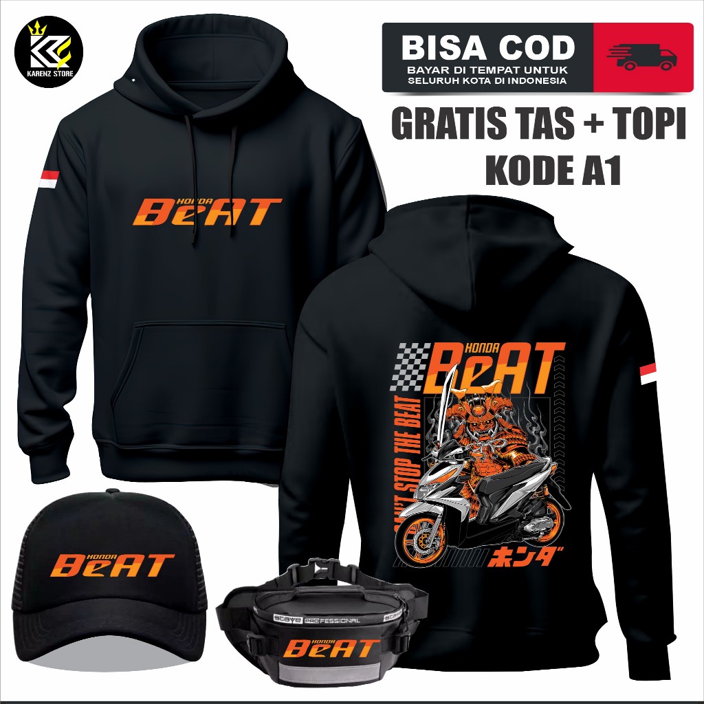 SWEATER HONDA BEAT TERBARU + TOPI DAN TAS HOODIE HONDA BEAT NEW | KARENZ - STORE