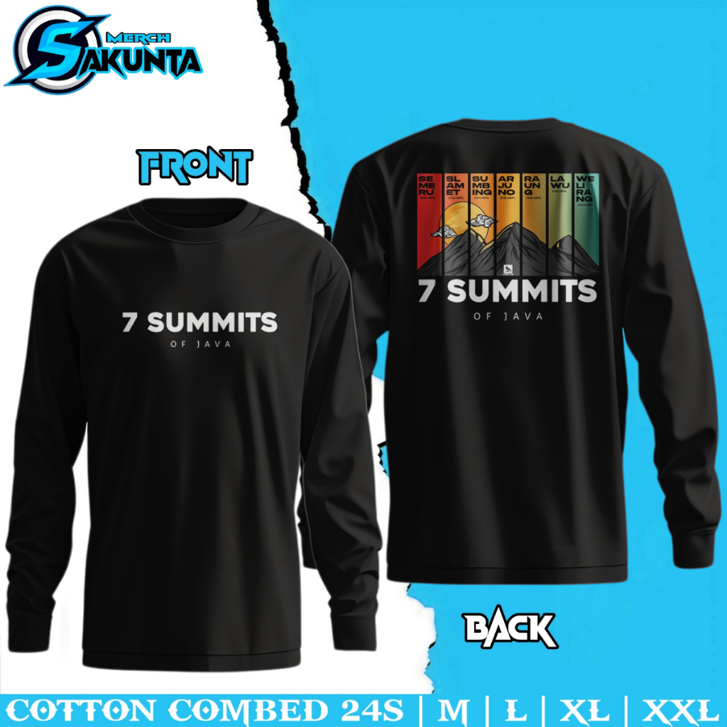 longsleeve kaos pendaki gunung pria dan wanita seven summits of java [ sakunta merch ]