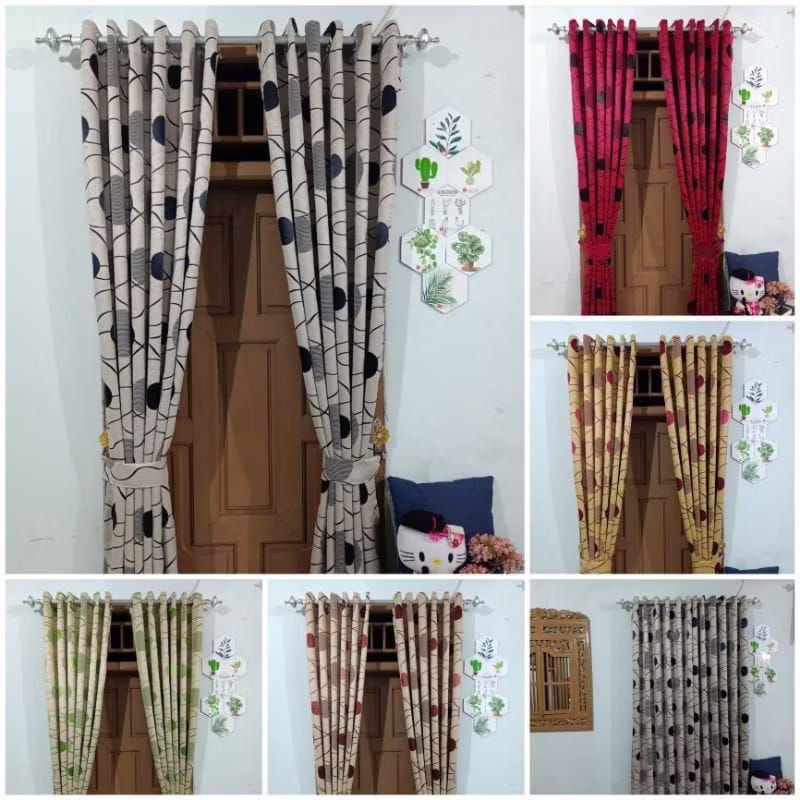 Gorden jendela minimalis Gorden Blackout Acacia polkadot Hordeng Ruang Tamu sekatan gorden pintu