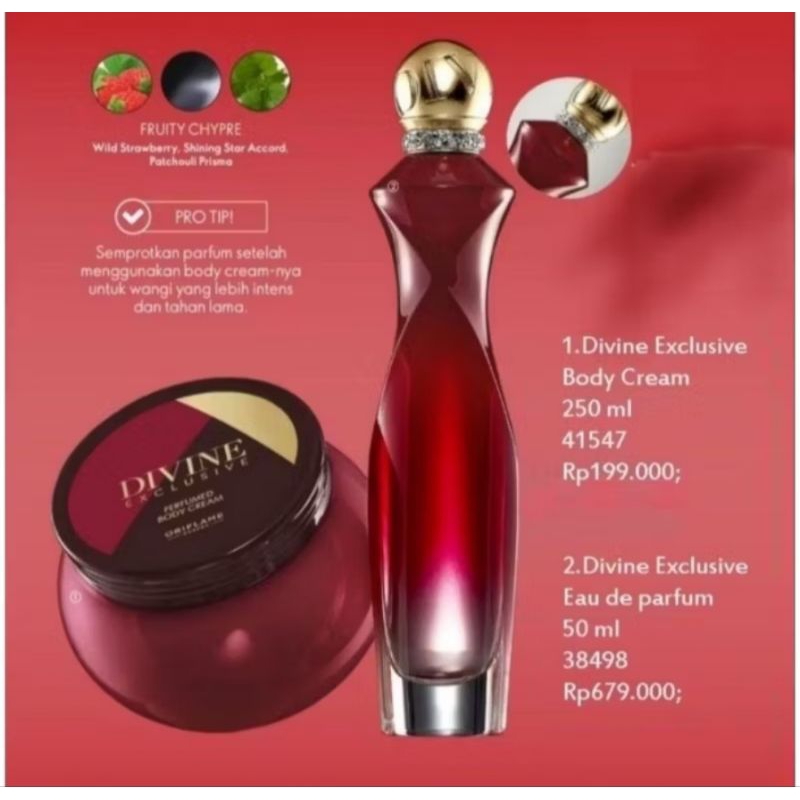 Set Divine Exclusive Body Cream & Parfum Oriflame Original