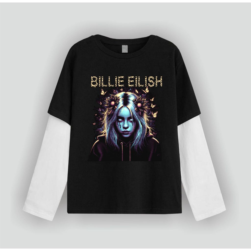 Flooks clothing Tshirt Double layer Billie Eilish Butterfly Vintage Album  long sleeve  band kaos pr
