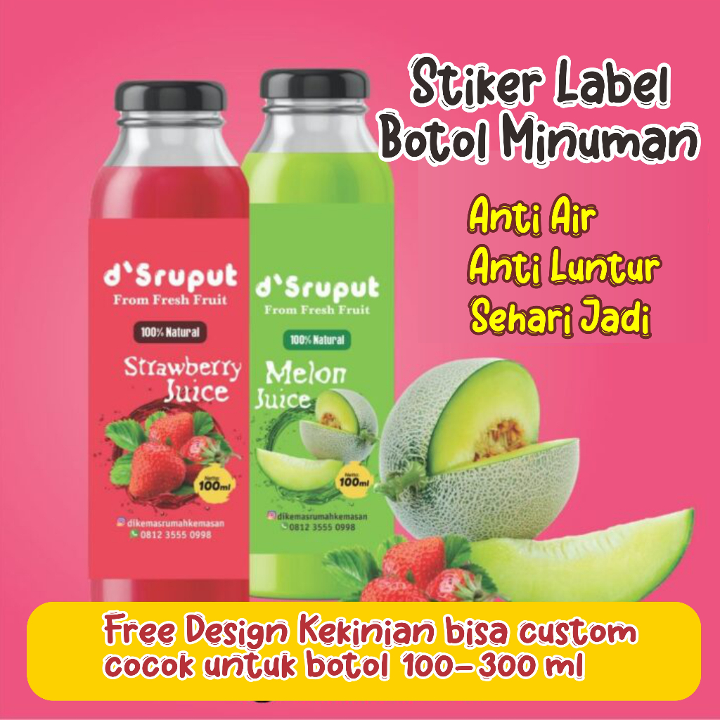 

STIKER BOTOL LABEL MINUMAN / STIKER MINUMAN BOTOL ES JELLY / STIKER ANTI AIR CUSTOM / STIKER LABEL CUSTOM FREE DESIGN / STIKER LABEL KOPI, ES JELLY, SUSU SEGAR, KURMA