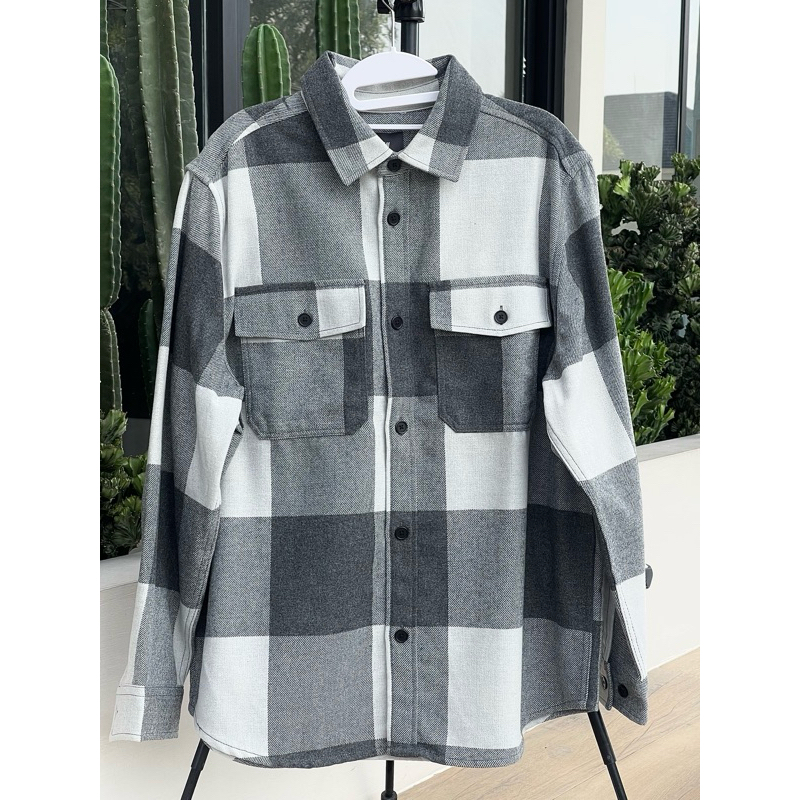 H&M Twill Overshirt Gray and White Original