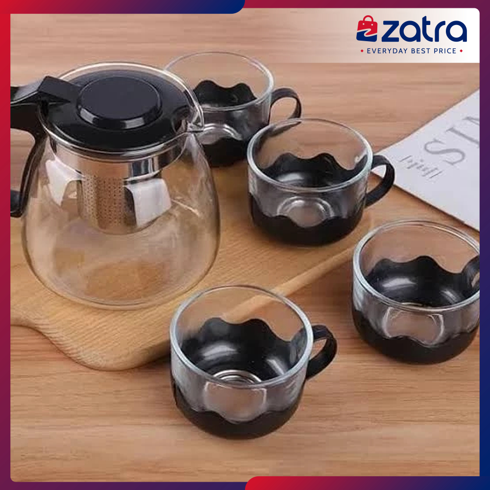 ZATRA Teapot Set Kaca Saringan Warna Hitam