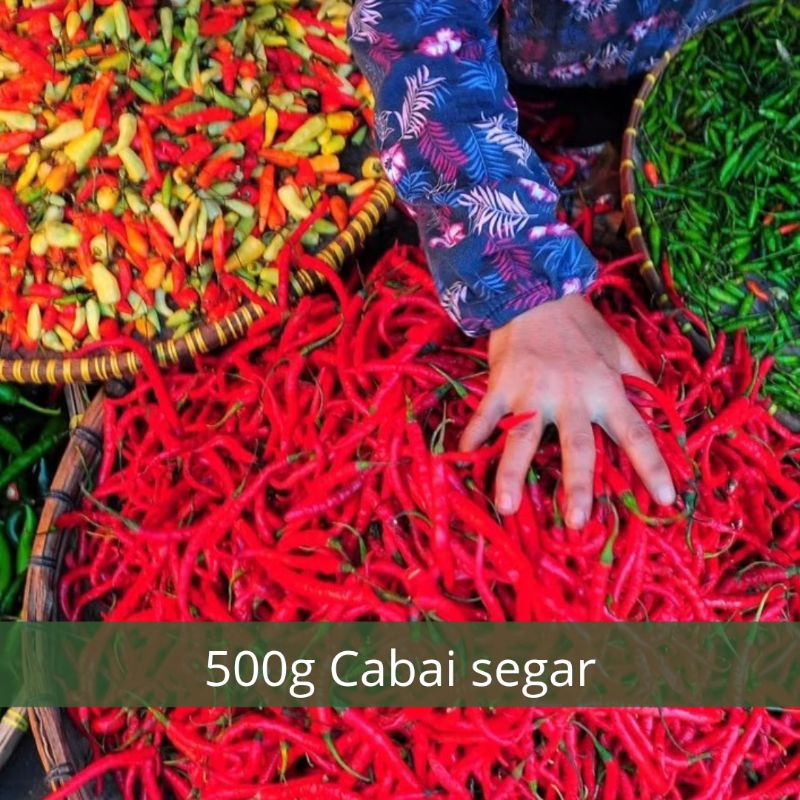 

( 500 gr ) Cabe merah bukit, Cabe merah medan, Cabe hijau, Cabe rawit bukit, Cabe putih, Cabe setan, Cabe caplak - Pasar pagi instant pekanbaru