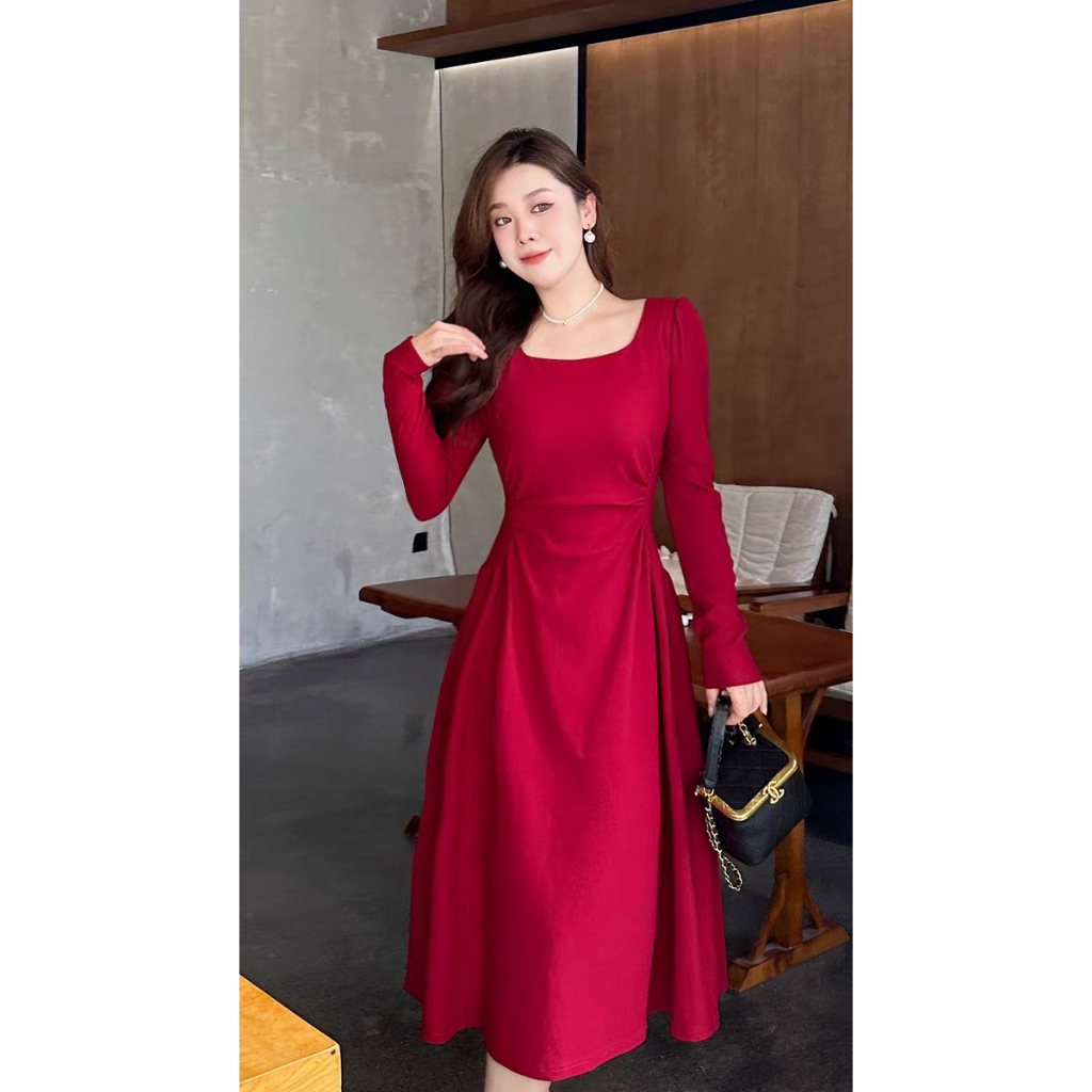 Hertha Duga midi dress gereja lengan panjang jumbo import natal terbaru kondangan outfit wanita keki