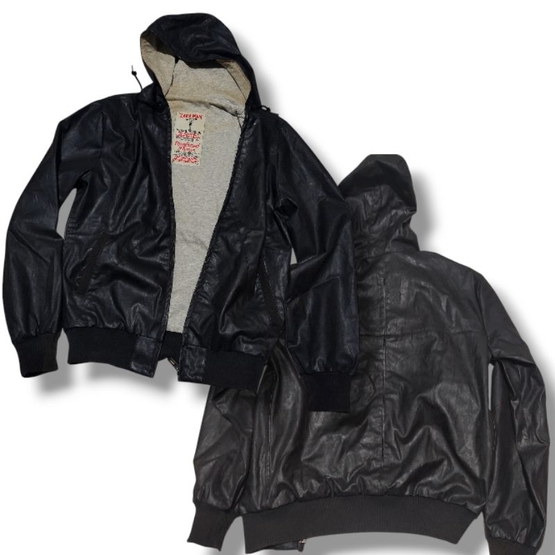 JUAL JAKET HOODIE KULIT ZARA MAN LEATHER HOODIE JACKET PRIA SIZE M 66x51cm