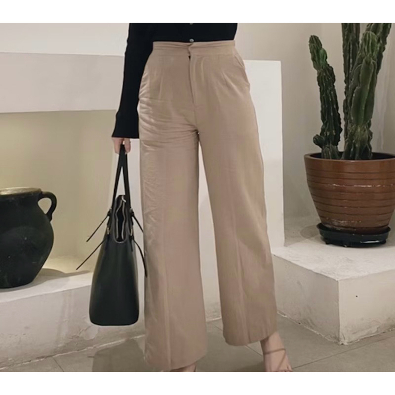 Preloved by Putri || Celana kulot coklat bahan linen Size M