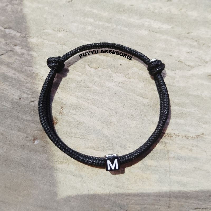 [Inisial A-Z] GELANG PARACORD 1.5 MM / GELANG HURUF KOTAK #Black