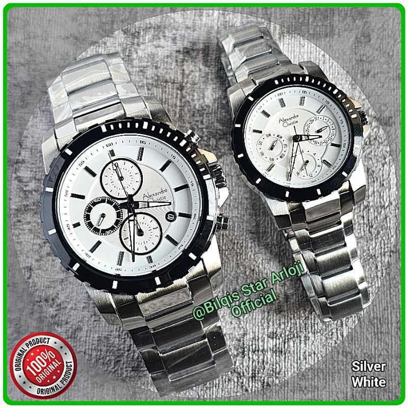 Alexandre Christie Couple Ac 6141 Tali Rantai Silver White Original