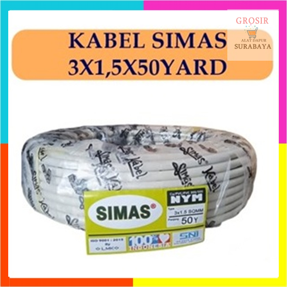 SIMAS KABEL LISTRIK NYM 3X1,5mm 50 Yard / Kabel Tembaga Murni SIMAS 1 Roll