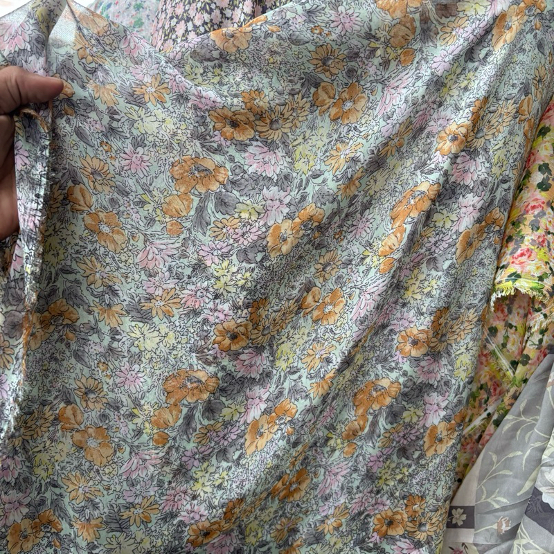 KAIN SIFON SUTRA MOTIF BUNGA - kain sifon motif bunga - kain sifon premium - kain bahan motif - kain