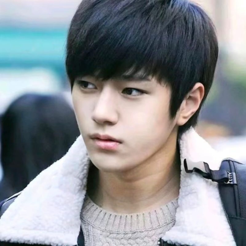 WIG PRIA KOREA RAMBUT PENDEK WARNA HITAM GAYA PONI TEBAL MENYAMPING