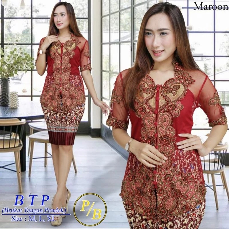 Z - Setelan Blus Kebaya Brokat Tangan Pendek - Kebaya Bordir Payet - Kebaya Mewah (BTP)