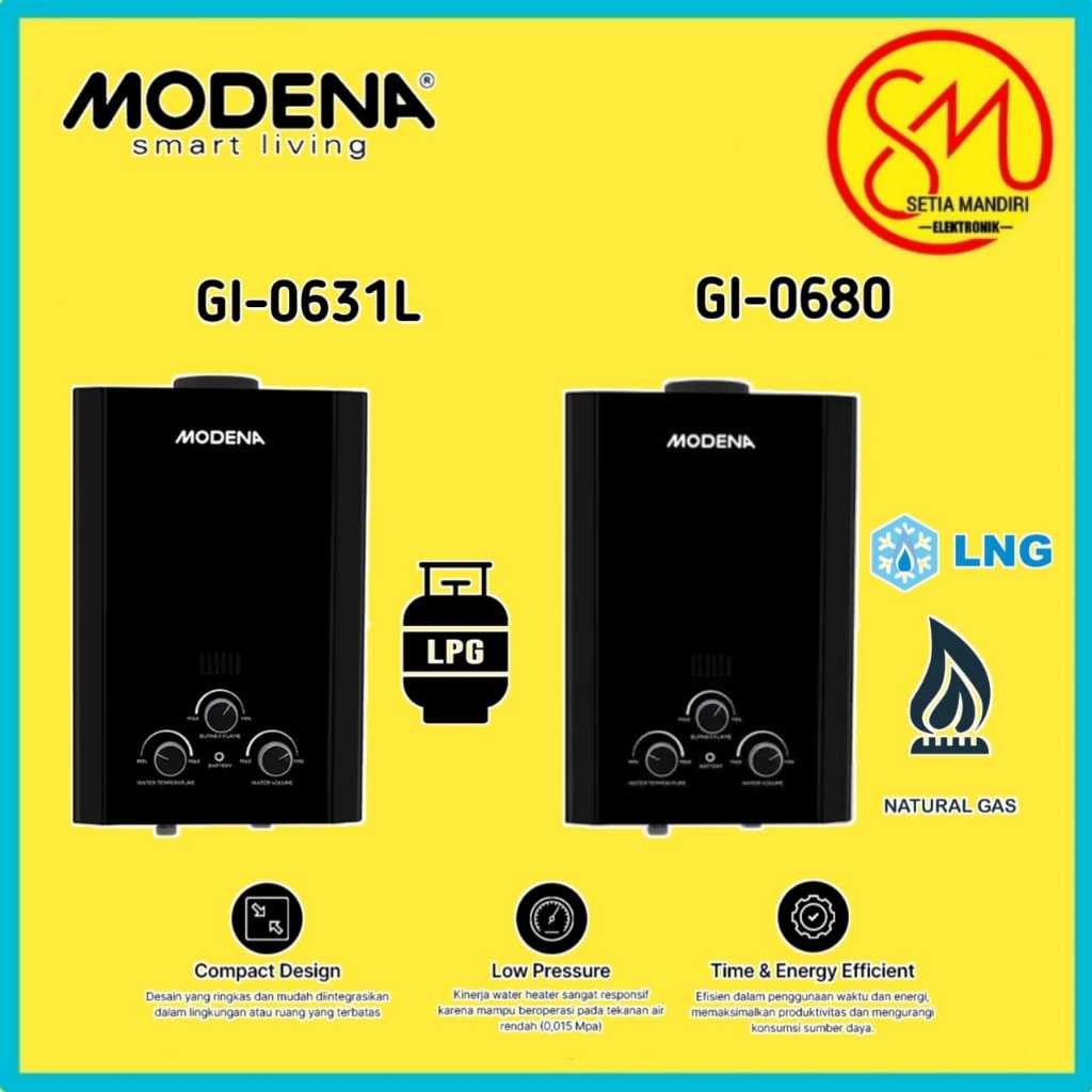 MODENA Water Heater Gas RAPIDO GI 0631 L 0680 FCBK Pemanas Air GI0631L GI0680FCBK