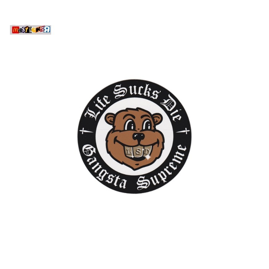 

sticker Life Sucks Die Gangsta Supreme graphic logo rounded stiker