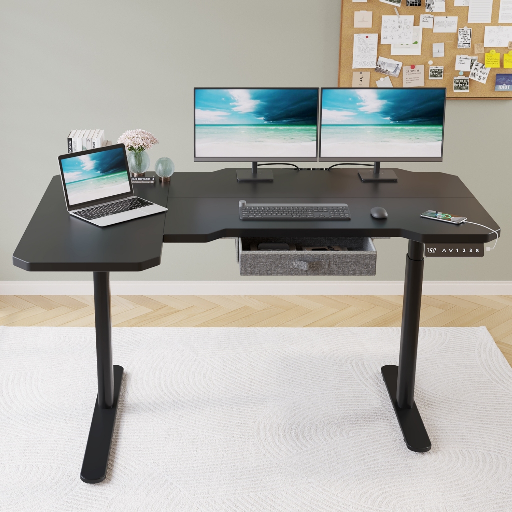 Mxtark Meja 55-71 inci, motor ganda, Dengan laci,meja lift listrik, meja berdiri Meja Gaming Meja Be