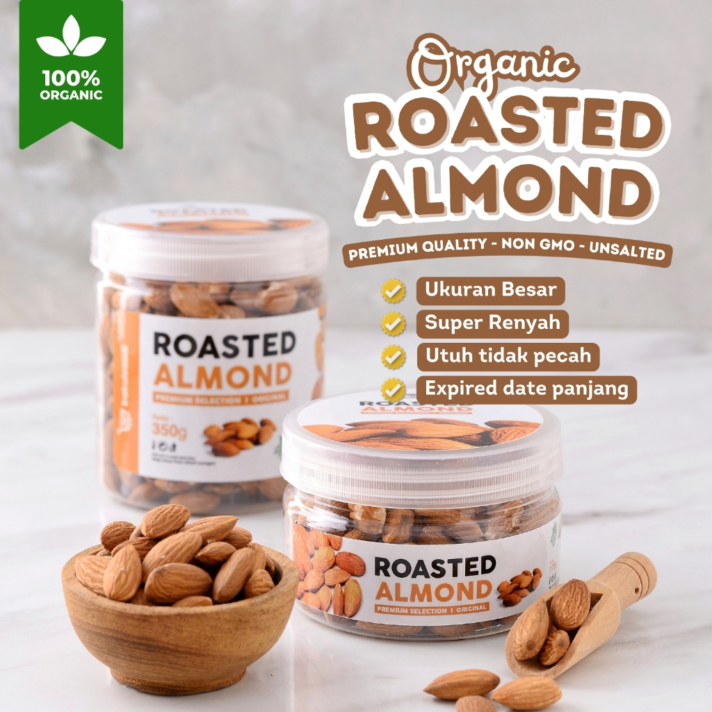 

Kacang Almond Panggang Organik Kupas Premium Roasted Almond Organic Original Natural