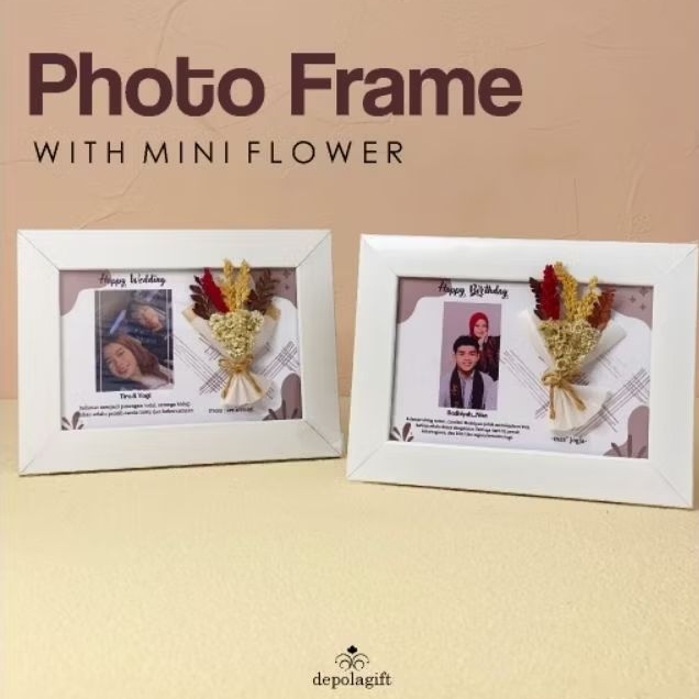 BINGKAI FOTO/FRAME 4R POLAROID IN FRAME WITH BUNGA KERING + BOX PACKING FLOWER IN KADO ULTAH WEDDING