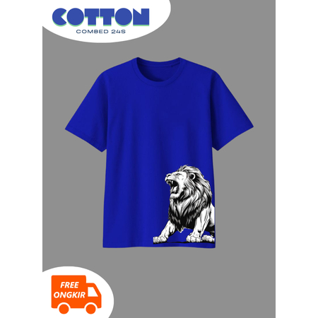 BAJU KAOS ATASAN PRIA WANITA SKENA GAMBAR SINGA BIRU 24S S M L XL BIRU ELEKTRIK