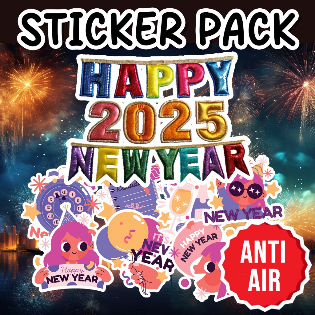 

(PART I) Sticker Pack NEW YEAR HOLOGRAM 10CM 15pcs Stiker Tahun Baru Happy New Year funny character hiasan jurnal tumblr gitar VINYL WATERPOOF anti air untuk dekorasi tahan air awet