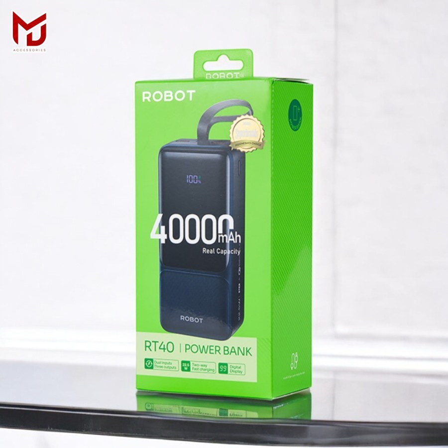 ROBOT RT40 Powerbank 40000 mAh 22.5W 3 Port Fast Charging LED QC PD