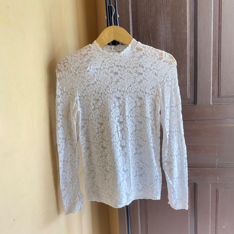 Blouse brukat renda bunga white putih pesta kondangan baju atasan top wanita murah