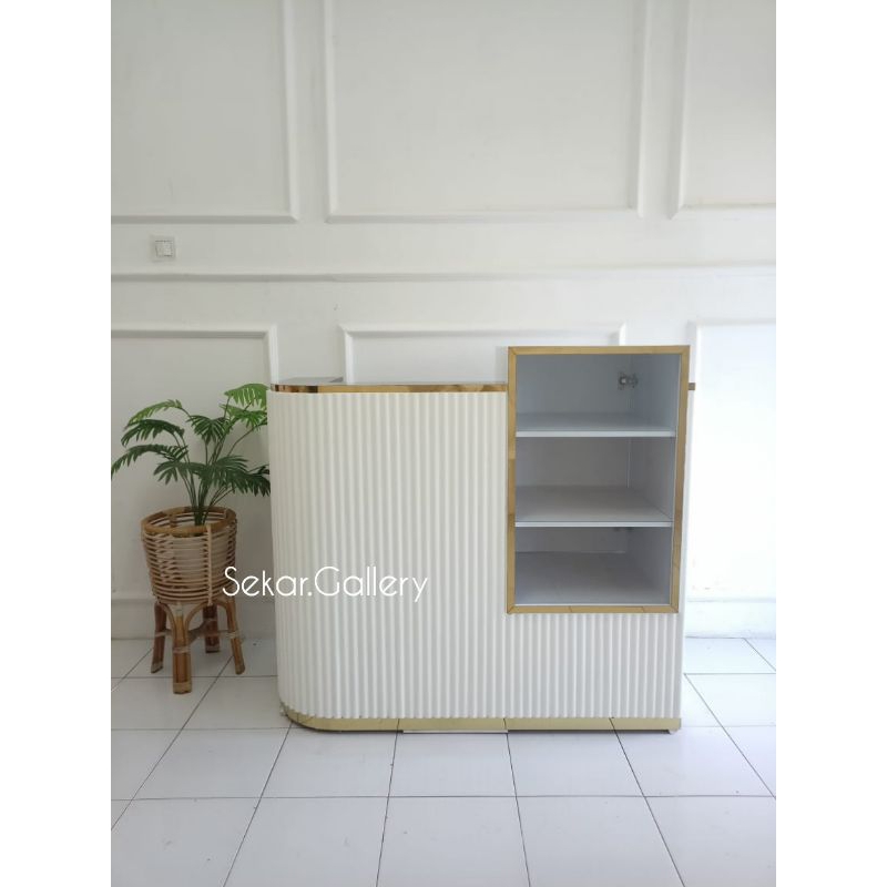 Meja resepsionis custom dowel+ kaca - Meja resepsionis request