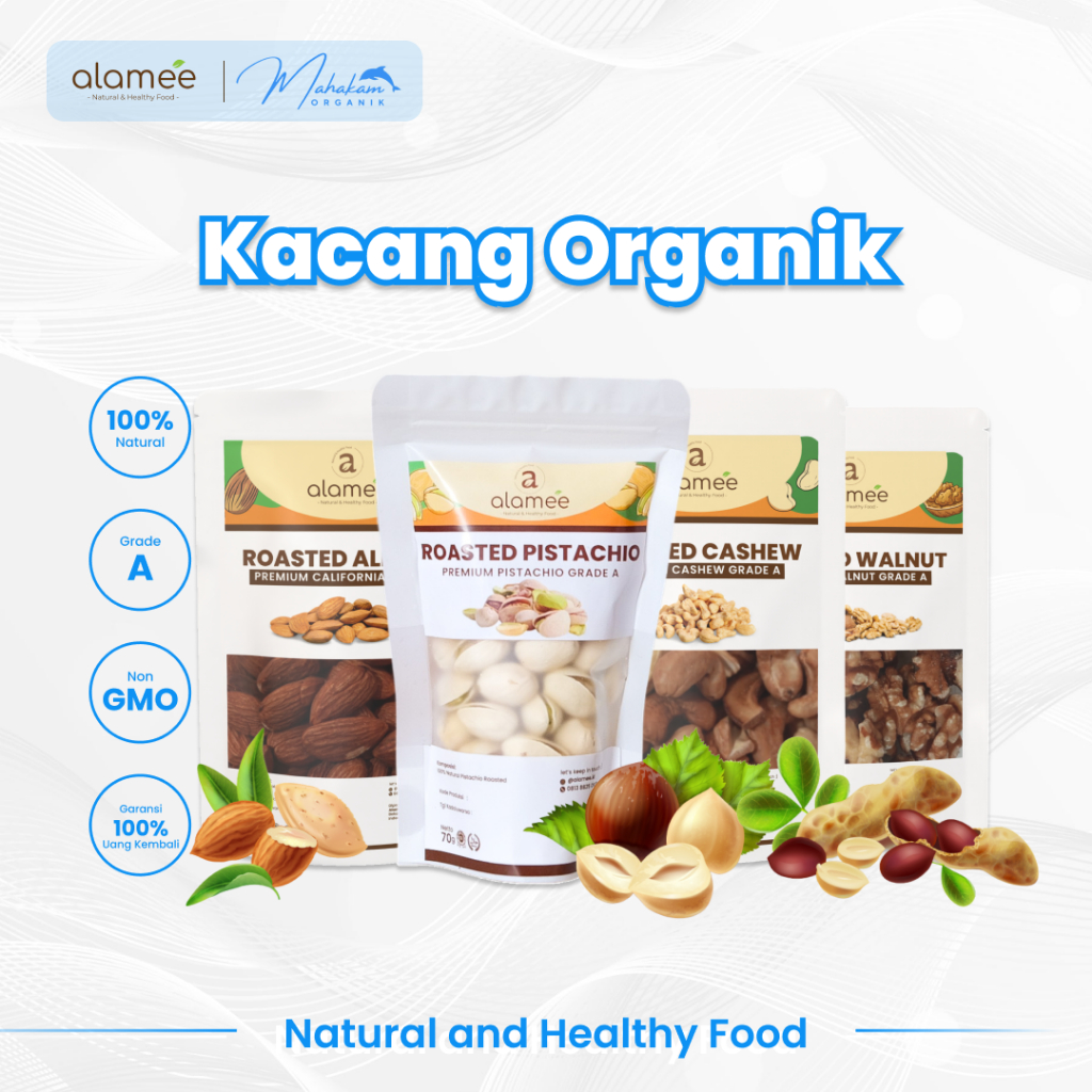 

ALAMEE Kacang Almond Panggang Mede Walnut Pistachio Premium Roasted Grade A California