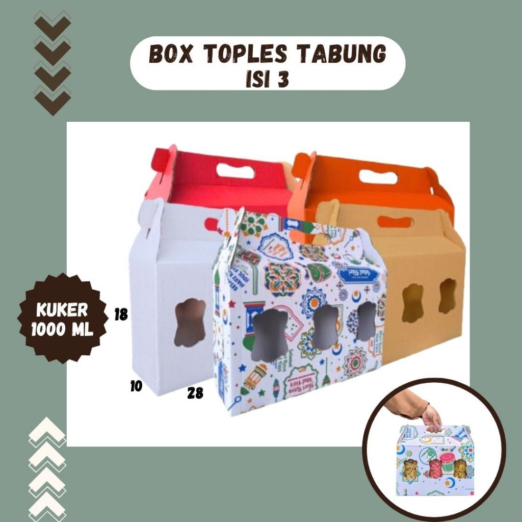 

Box Kuker jar 28x10x18 Toples Jar 1000ml isi 3 Jinjing Gable Box Jar Kue Kering Gable Box Serbaguna Botol Dus Kue Kering Kemasan Madu Souvenir