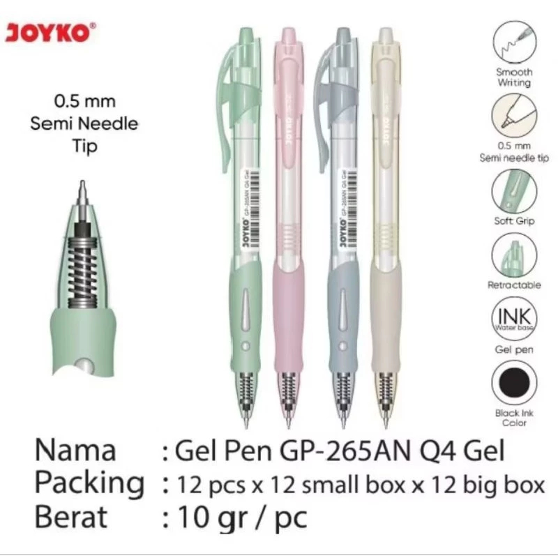 

Pulpen Gel Joyko Q4 Gel Gp-265AN (1 Lsn / 12 Pcs)