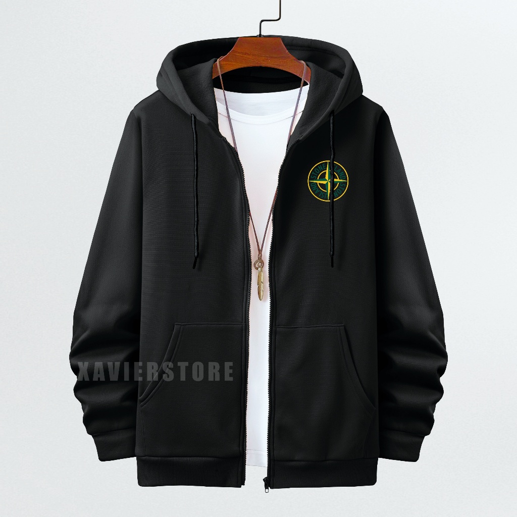 TERMURAH COD Jaket Sweater Hoodie Zipper Distro Pria STONE ISLAND Model Terbaru Kekinian Best Seller