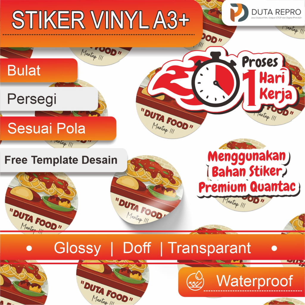 

Cetak Stiker Tahan Air A3+ (+ Kiss Cut) (Vinil / Transparan). Min Order Qty 3