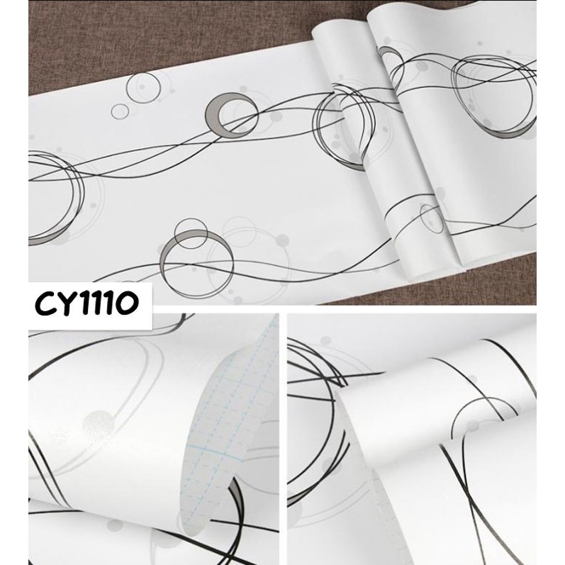 Wallpaper Sticker Dinding Ukuran 45cmx 10m motif cy1110 Polkadot Hitam Putih Karakter Embos Polos