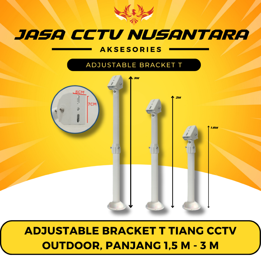 Adjustable Bracket T Tiang CCTV Outdoor, Panjang 1,5 M - 3 M